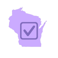 image of the State of Wisconsin with a vote checkmark overlayed